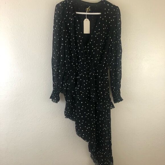 Blue Life Sample Becks polka dot Midi asymmetrical black Dress Size  S - Picture 2 of 9